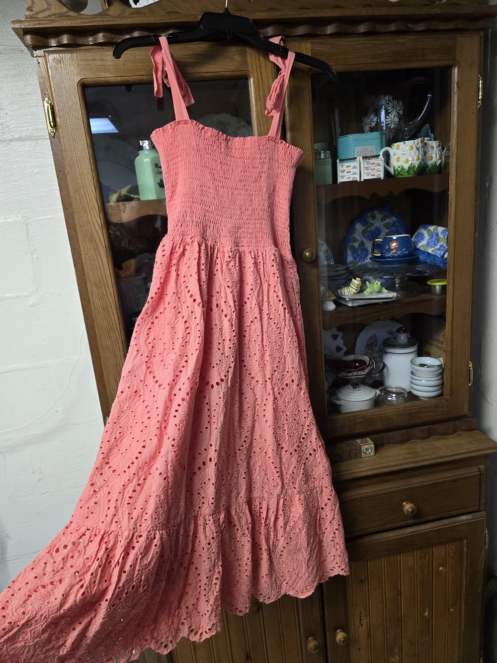 Pink Lily Coral Smocked Maxi Girl's Dress Medium